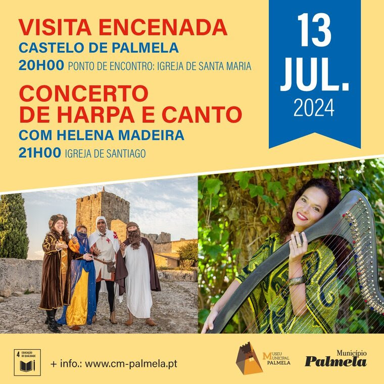 Visita Encenada com Concerto de Harpa e Canto no Castelo de Palmela a 13 julho!