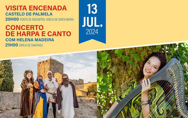 Visita Encenada com Concerto de Harpa e Canto no Castelo de Palmela a 13 julho!
